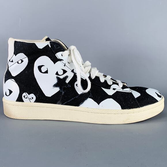 CONVERSE COMME des GARCONS PLAY Sz 10 Black White Hearts Canvas High Top Sneaker - Picture 2 of 3
